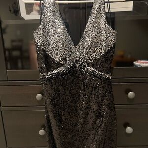 Faviana Black and Silver Sequin Dress